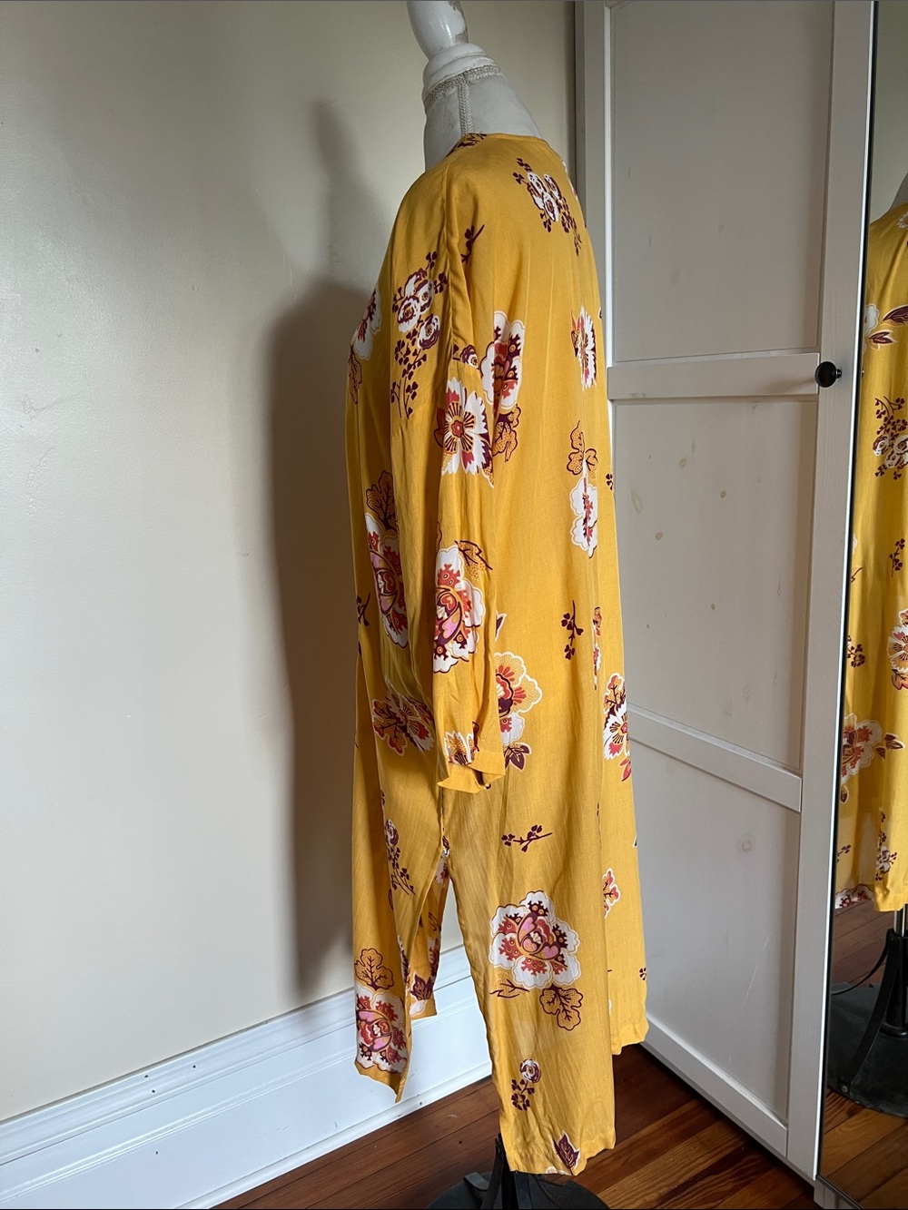 LOFT Outlet Mustard Yellow Floral Kimono Beach Cover Up Long Duster M/L - Picture 4 of 8